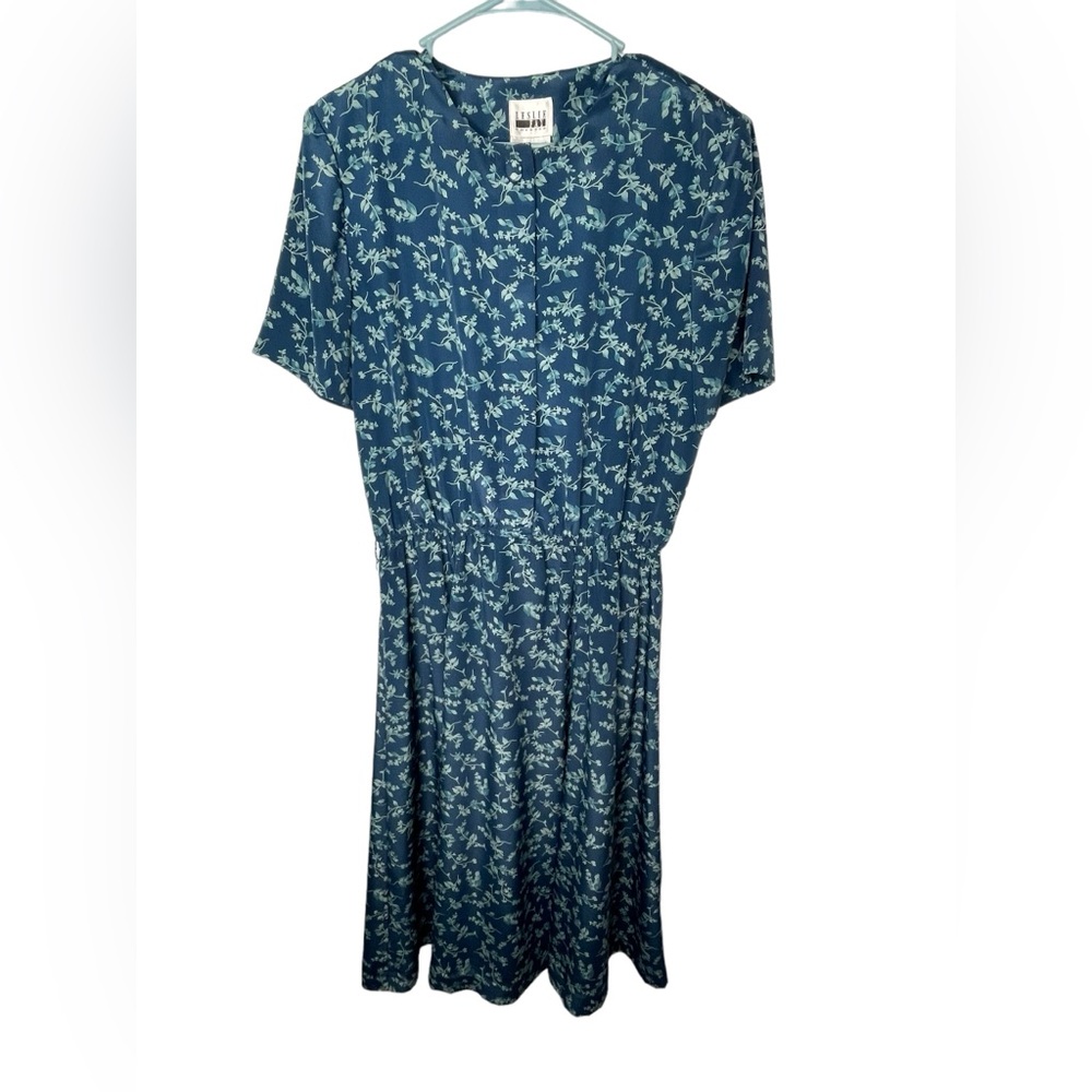 Vintage Leslie Fay Maxi Floral Pleated Dress short sleeve Size 14
